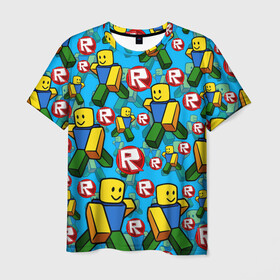 Мужская футболка 3D с принтом ROBLOX / РОБЛОКС / NOOB / НУБ в Санкт-Петербурге, 100% полиэфир | прямой крой, круглый вырез горловины, длина до линии бедер | noob | roblox | roblox games | игра роблокс | логотип | нуб | персонаж. | роблокс | робукс | узор