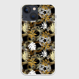Чехол для iPhone 13 mini с принтом Листва, кружева и золото в Санкт-Петербурге,  |  | золотистый | золото | золотой | круги | кружева | кружево | кружки | листва | листочки | листы | листья | осенний | осень | узоры