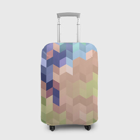 Чехол для чемодана 3D с принтом Абстрактный  бежево-синий узор в Санкт-Петербурге, 86% полиэфир, 14% спандекс | двустороннее нанесение принта, прорези для ручек и колес | абстрактный | бежевый | геометрические фигуры | молодежный | ромбы | современный