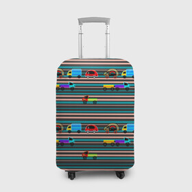 Чехол для чемодана 3D с принтом Детский полосатый узор  в Санкт-Петербурге, 86% полиэфир, 14% спандекс | двустороннее нанесение принта, прорези для ручек и колес | детские угрушки | детский паттерн | малышам | мальчиковый | машинки | полосатый | разноцветные полосы