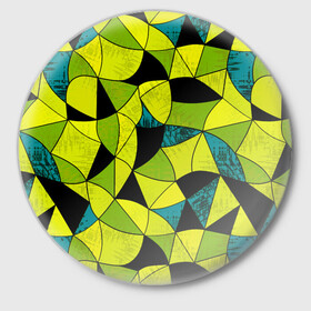Значок с принтом Гранжевый яркий зеленый  в Санкт-Петербурге,  металл | круглая форма, металлическая застежка в виде булавки | Тематика изображения на принте: абстрактный | гранжевая текстура | зеленый | летний | молодежный | современный | ярко желтый