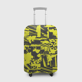 Чехол для чемодана 3D с принтом Желтая текстура в Санкт-Петербурге, 86% полиэфир, 14% спандекс | двустороннее нанесение принта, прорези для ручек и колес | желтый | линии | паттерн | пятна | спорт | текстура | черный