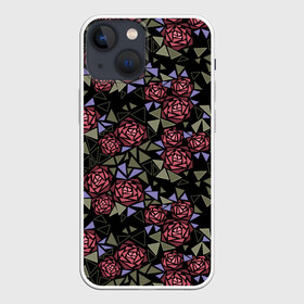 Чехол для iPhone 13 mini с принтом Цветочная мозаика в Санкт-Петербурге,  |  | абстрактные цветы | абстрактный | геометрический | коричневый | оливковый | розовый | цветочный