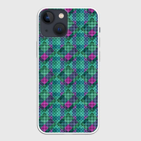 Чехол для iPhone 13 mini с принтом Бирюзовый клетчатый узор в Санкт-Петербурге,  |  | абстрактный | бирюзовый | клетка | модный | плед | разноцветный плед | современный | шотландка