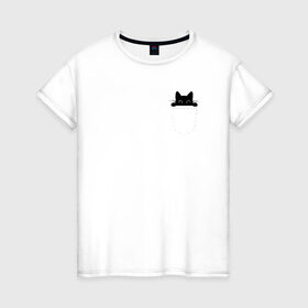 Женская футболка хлопок с принтом Кот в кармане в Санкт-Петербурге, 100% хлопок | прямой крой, круглый вырез горловины, длина до линии бедер, слегка спущенное плечо | cat | kitty | карман | кармашек | кот | котёнок
