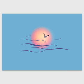 Поздравительная открытка с принтом Солнечный шар в Санкт-Петербурге, 100% бумага | плотность бумаги 280 г/м2, матовая, на обратной стороне линовка и место для марки
 | Тематика изображения на принте: sea | sun | закат | море | небо | птицы | солнце | чайки