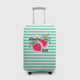Чехол для чемодана 3D с принтом Цветы и ягоды земляники  в Санкт-Петербурге, 86% полиэфир, 14% спандекс | двустороннее нанесение принта, прорези для ручек и колес | детский | зеленый | земляника | красный | малышам | полосатый | современный | цветы | ягодный паттерн | ягоды