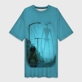Платье-футболка 3D с принтом СИРЕНОГОЛОВЫЙ И ДЕВОЧКА в Санкт-Петербурге,  |  | siren head | гуманоид | игра | монстр | сиреноголовый | существо | хоррор