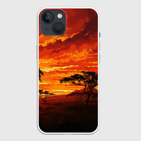 Чехол для iPhone 13 с принтом АФРИКАНСКАЯ САВАННА в Санкт-Петербурге,  |  | африка | деревья | живопись | закат | засуха | искуство | облака | пейзаж | пустыня | рисунок | саванна