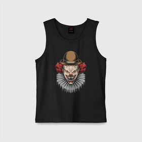 Детская майка хлопок с принтом The terrible clown в Санкт-Петербурге,  |  | clown | eyes | fangs | halloween | hat | holiday | horror | jabot | jaw | muzzle | nose | глаза | жабо | клоун | клыки | нос | пасть | праздник | ужас | хэллоуин | шляпа