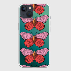 Чехол для iPhone 13 с принтом Зеленый принт с бабочками :) в Санкт-Петербурге,  |  | бабочки | градиент | графический | грустный | зеленый | меланхолия | насекомые | ретро | розовый | странный