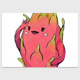 Поздравительная открытка с принтом Драконья ягода в Санкт-Петербурге, 100% бумага | плотность бумаги 280 г/м2, матовая, на обратной стороне линовка и место для марки
 | Тематика изображения на принте: арт | дракон | драконий фрукт | драконья ягода | мило | милота | рисунок | свежие фрукты | свежий продукт | свежий фрукт | таиланд | тропики | тропическая ягода | фрукт | фрукты