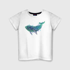 Детская футболка хлопок с принтом Горбатый кит в Санкт-Петербурге, 100% хлопок | круглый вырез горловины, полуприлегающий силуэт, длина до линии бедер | Тематика изображения на принте: акварель | бирюзовый | вода | животные | кит | море | синий