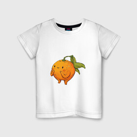 Детская футболка хлопок с принтом Мандаринчик в Санкт-Петербурге, 100% хлопок | круглый вырез горловины, полуприлегающий силуэт, длина до линии бедер | арт | мило | милота | рисунок | свежие фрукты | свежий продукт | свежий фрукт | фрукт | фрукты