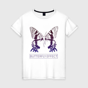 Женская футболка хлопок с принтом Эффект бабочки в Санкт-Петербурге, 100% хлопок | прямой крой, круглый вырез горловины, длина до линии бедер, слегка спущенное плечо | butterfly | butterfly effect. | бабочка | эффект бабочки