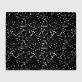 Плед 3D с принтом Черно-белый геометрический  в Санкт-Петербурге, 100% полиэстер | закругленные углы, все края обработаны. Ткань не мнется и не растягивается | абстрактный | геометрические фигуры | монохромный | мужской | треугольники | черный и белый | черный фон