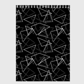 Скетчбук с принтом Черно-белый геометрический  в Санкт-Петербурге, 100% бумага
 | 48 листов, плотность листов — 100 г/м2, плотность картонной обложки — 250 г/м2. Листы скреплены сверху удобной пружинной спиралью | Тематика изображения на принте: абстрактный | геометрические фигуры | монохромный | мужской | треугольники | черный и белый | черный фон