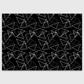 Поздравительная открытка с принтом Черно-белый геометрический  в Санкт-Петербурге, 100% бумага | плотность бумаги 280 г/м2, матовая, на обратной стороне линовка и место для марки
 | Тематика изображения на принте: абстрактный | геометрические фигуры | монохромный | мужской | треугольники | черный и белый | черный фон