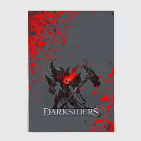 Постер с принтом Darksiders | Гнев Войны (Z) в Санкт-Петербурге, 100% бумага
 | бумага, плотность 150 мг. Матовая, но за счет высокого коэффициента гладкости имеет небольшой блеск и дает на свету блики, но в отличии от глянцевой бумаги не покрыта лаком | Тематика изображения на принте: azrael | darksiders | darksiders 2 | darksiders 3 | griever | silitha | tiamat | ulthane | vulgrim | wrath of war | всадник апокалипсиса | гнев войны | обугленный совет | руина | ультэйн | чёрный молот