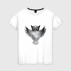 Женская футболка хлопок с принтом Серебряная сова в Санкт-Петербурге, 100% хлопок | прямой крой, круглый вырез горловины, длина до линии бедер, слегка спущенное плечо | геральдика | птицы | с совой | серебро | сова | талисман | украшение