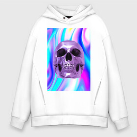 Мужское худи Oversize хлопок с принтом Skull abstraction в Санкт-Петербурге, френч-терри — 70% хлопок, 30% полиэстер. Мягкий теплый начес внутри —100% хлопок | боковые карманы, эластичные манжеты и нижняя кромка, капюшон на магнитной кнопке | абстракция | блестки | блестящий фон | металлический цвет | скулы | стильный принт | череп | яркий принт