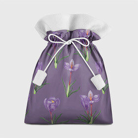 Подарочный 3D мешок с принтом Цветы шафрана на фиолетовом в Санкт-Петербурге, 100% полиэстер | Размер: 29*39 см | 8 марта | flowers | march 8 | spring | ботаническая иллюстрация | весна | день рождения | зеленый | лето | любовь | праздник | принт | природа | растения | фиолетовый | цветы | шафран