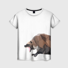 Женская футболка 3D с принтом Росомаха в Санкт-Петербурге, 100% полиэфир ( синтетическое хлопкоподобное полотно) | прямой крой, круглый вырез горловины, длина до линии бедер | животное | зверь | злость | куница | медведь | милое животное | полигональный | росомаха | собака