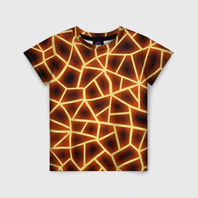 Детская футболка 3D с принтом Огненная геометрия в Санкт-Петербурге, 100% гипоаллергенный полиэфир | прямой крой, круглый вырез горловины, длина до линии бедер, чуть спущенное плечо, ткань немного тянется | 3д | abstract | fire | flame | geometry stripes | neon | polygonal | абстрактная геометрия | геометрические фигуры | линии | мозаика | неон | огонь | орнамент | пламя | полигон | полосы | светящиеся | текстура | треугольники