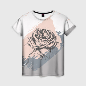 Женская футболка 3D с принтом Абстракция с розой в Санкт-Петербурге, 100% полиэфир ( синтетическое хлопкоподобное полотно) | прямой крой, круглый вырез горловины, длина до линии бедер | абстракция | гранж | графика | графический | пастель | пастельная | роза | цветок | цветочный