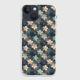 Чехол для iPhone 13 mini с принтом Цветочный ретро узор в Санкт-Петербурге,  |  | бирюзовый | детский | для девочек | разноцветный | ретро | серый | цветочный узор | цветы