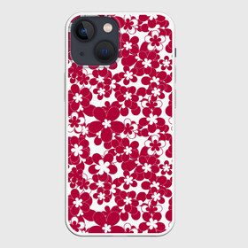 Чехол для iPhone 13 mini с принтом Бело красный цветочный в Санкт-Петербурге,  |  | детский | для девочек | красные цветы | красный и белый | летний | малышам | цветочный узор