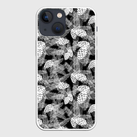 Чехол для iPhone 13 mini с принтом Черно белый узор шишки в Санкт-Петербурге,  |  | елка | кедровый | лесной | модный | природа | тайга | черно белый | шишки