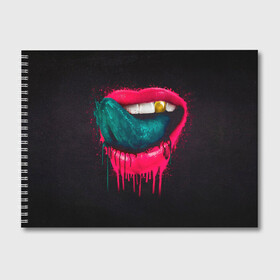 Альбом для рисования с принтом Ядовитый поцелуй в Санкт-Петербурге, 100% бумага
 | матовая бумага, плотность 200 мг. | арт | губы | иллюстрация | улыбка | язык