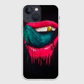 Чехол для iPhone 13 mini с принтом Ядовитый поцелуй в Санкт-Петербурге,  |  | арт | губы | иллюстрация | улыбка | язык