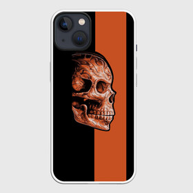Чехол для iPhone 13 с принтом Череп в Санкт-Петербурге,  |  | готика | готический стиль | готический череп | мертвец | нежить | нечисть | оранжевая полоса | черный фон