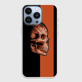 Чехол для iPhone 13 Pro с принтом Череп в Санкт-Петербурге,  |  | готика | готический стиль | готический череп | мертвец | нежить | нечисть | оранжевая полоса | черный фон