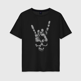 Женская футболка хлопок Oversize с принтом Рок Череп в Санкт-Петербурге, 100% хлопок | свободный крой, круглый ворот, спущенный рукав, длина до линии бедер
 | жест коза | жесты | металлист | пальцы | рок | рука | череп