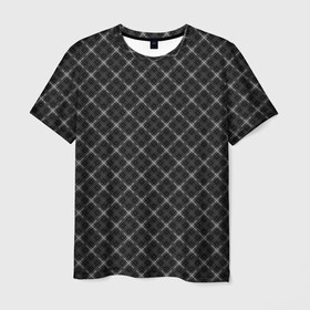 Мужская футболка 3D с принтом Серо-черный плед  в Санкт-Петербурге, 100% полиэфир | прямой крой, круглый вырез горловины, длина до линии бедер | Тематика изображения на принте: клетка | клетчатый узор | молодежный | мужской | рубашечный | серный | черный | шотландка