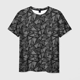 Мужская футболка 3D с принтом Геометрический серый узор  в Санкт-Петербурге, 100% полиэфир | прямой крой, круглый вырез горловины, длина до линии бедер | Тематика изображения на принте: абстрактный | геометрический | мозаика | серый | современный | темный серый | черно белый