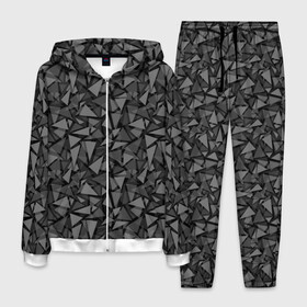 Мужской костюм 3D с принтом Геометрический серый узор  в Санкт-Петербурге, 100% полиэстер | Манжеты и пояс оформлены тканевой резинкой, двухслойный капюшон со шнурком для регулировки, карманы спереди | Тематика изображения на принте: абстрактный | геометрический | мозаика | серый | современный | темный серый | черно белый