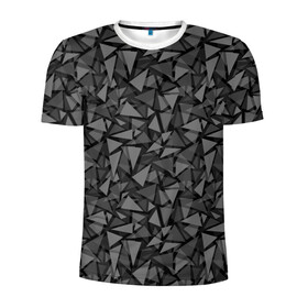 Мужская футболка 3D спортивная с принтом Геометрический серый узор  в Санкт-Петербурге, 100% полиэстер с улучшенными характеристиками | приталенный силуэт, круглая горловина, широкие плечи, сужается к линии бедра | Тематика изображения на принте: абстрактный | геометрический | мозаика | серый | современный | темный серый | черно белый