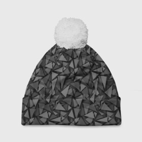 Шапка 3D c помпоном с принтом Геометрический серый узор  в Санкт-Петербурге, 100% полиэстер | универсальный размер, печать по всей поверхности изделия | абстрактный | геометрический | мозаика | серый | современный | темный серый | черно белый