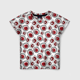 Детская футболка 3D с принтом Красно черный узор на белом в Санкт-Петербурге, 100% гипоаллергенный полиэфир | прямой крой, круглый вырез горловины, длина до линии бедер, чуть спущенное плечо, ткань немного тянется | Тематика изображения на принте: абстрактный узор | детский | красный | красный и черный | модный | ретро | черный