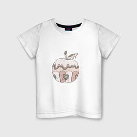 Детская футболка хлопок с принтом Волшебное яблоко в Санкт-Петербурге, 100% хлопок | круглый вырез горловины, полуприлегающий силуэт, длина до линии бедер | крем | лист | пирожное | сердце | яблоко