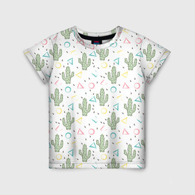 Детская футболка 3D с принтом Кактусы  в Санкт-Петербурге, 100% гипоаллергенный полиэфир | прямой крой, круглый вырез горловины, длина до линии бедер, чуть спущенное плечо, ткань немного тянется | абстрактный | кактус | мексиканский узор | модный | популярный | экзотический