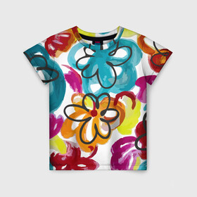 Детская футболка 3D с принтом Flowers в Санкт-Петербурге, 100% гипоаллергенный полиэфир | прямой крой, круглый вырез горловины, длина до линии бедер, чуть спущенное плечо, ткань немного тянется | графика | краска | рисунок | цвет | цветок