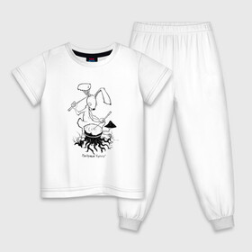 Детская пижама хлопок с принтом Курьер - Заяц 2 в Санкт-Петербурге, 100% хлопок |  брюки и футболка прямого кроя, без карманов, на брюках мягкая резинка на поясе и по низу штанин
 | reminor | заяц | курьер | мультфильм