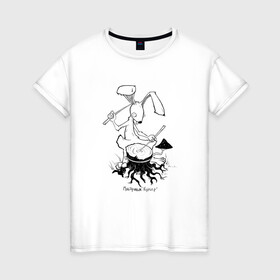 Женская футболка хлопок с принтом Курьер - Заяц 2 в Санкт-Петербурге, 100% хлопок | прямой крой, круглый вырез горловины, длина до линии бедер, слегка спущенное плечо | reminor | заяц | курьер | мультфильм