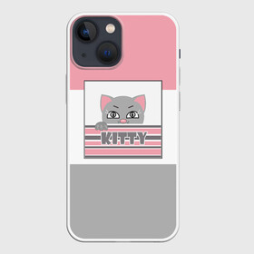 Чехол для iPhone 13 mini с принтом Котенок . Kitty в Санкт-Петербурге,  |  | детская иллюстрация | детский | для девочки | звезды | кот | маленький котенок | малышам | розовый | серый | серый и розовый