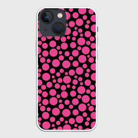 Чехол для iPhone 13 mini с принтом Темно розовый горох на черном в Санкт-Петербурге,  |  | в горошек | горох | малиновый | ретро | розовый горох | розовый и черный | черный